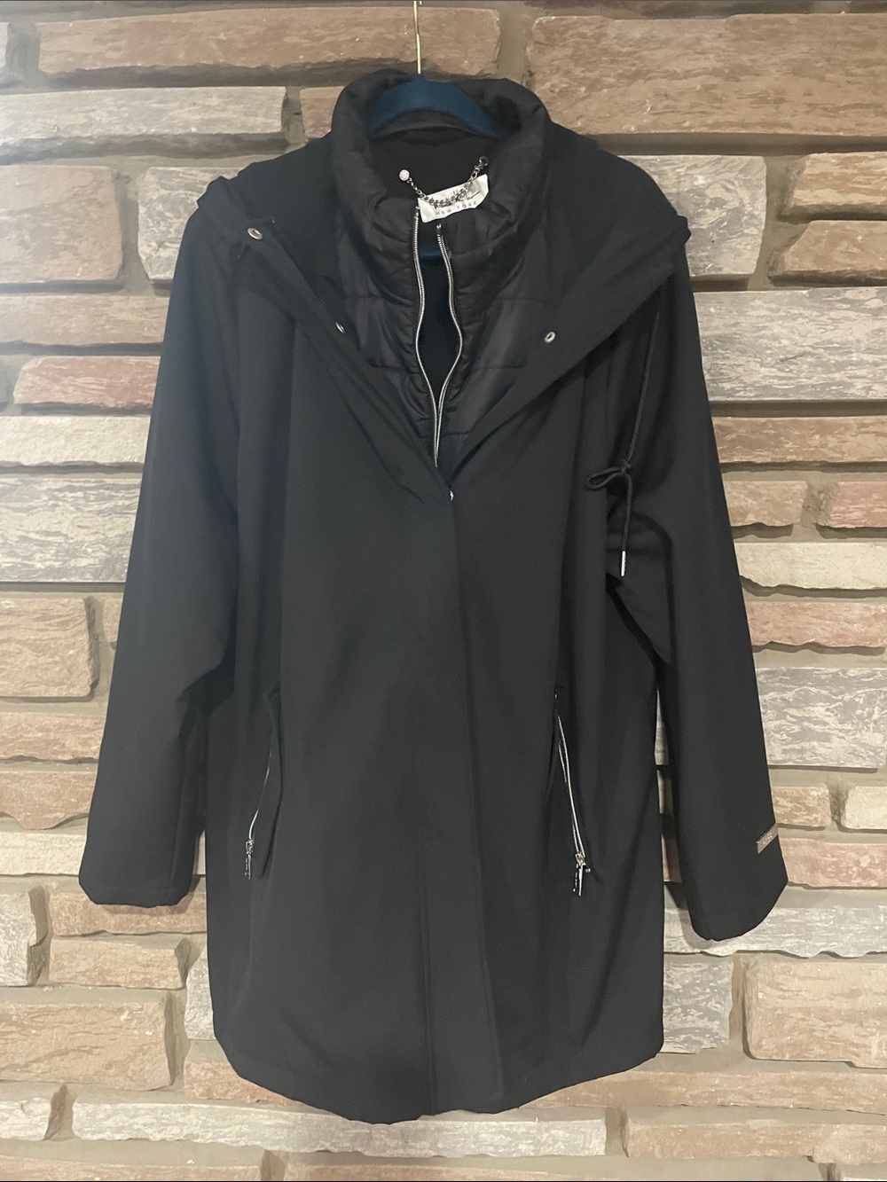 Nicole Miller Black Hooded Trench Coat